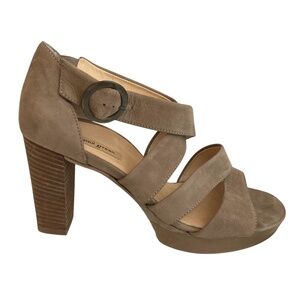 PAUL GREEN Riviera Suede Leather Strappy Sandal Heels Taupe